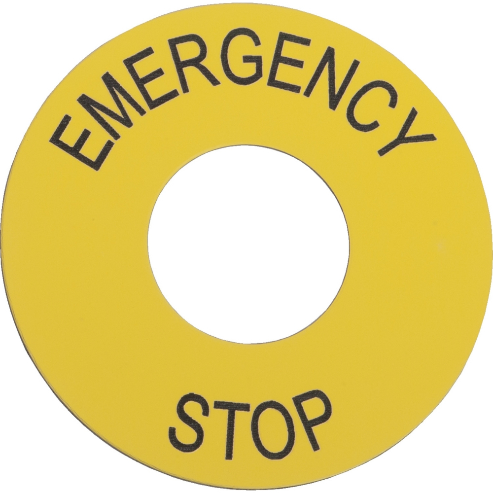 TABLICZKA OPISOWA OKRĄGŁA ŻÓŁTA F60MM "EMERERGENCY STOP" - ZB2BY9330 - SCHNEIDER ELECTRIC