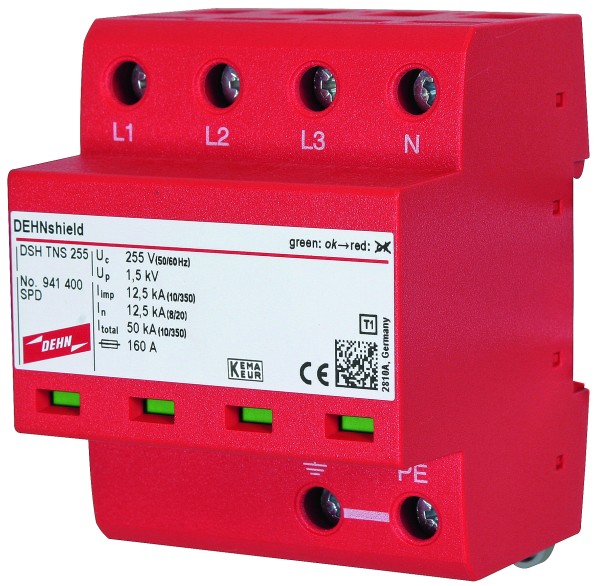 OGRANICZNIK PRZEPIĘĆ AC TYP T1+T2 (B+C) 4P 12,5kA/50kA 1,5kV DEHNshield TNS 255 941400 - 941400 - DEHN