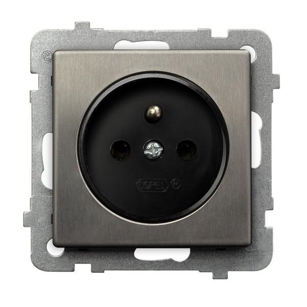 GNIAZDO POJEDYNCZE Z UZIEMIENIEM 2P+Z ZACISKI ŚRUBOWE 16A 250V IP20 STAL INOX SONATA - GP-1RMZ/m/37 - OSPEL