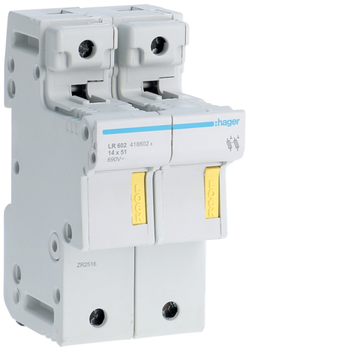 PODSTAWA BEZPIECZNIKOWA MODUŁOWA 2-POLOWA DO 50A - LR602 - HAGER