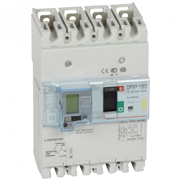 WYŁĄCZNIK 80A 4-POLOWY Z ZABEZPIECZENIEM RÓŻNICOWYM 16KA DPX3 160 - 420034 - LEGRAND