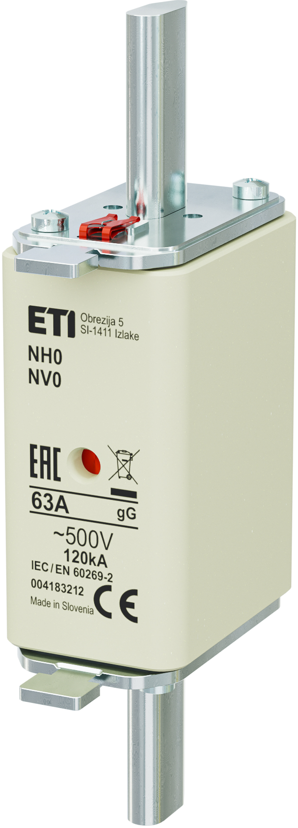 WKŁADKA TOPIKOWA NH - ZWŁOCZNA / KOMBI NH0 GG 63A/500V - 004183212 - ETI