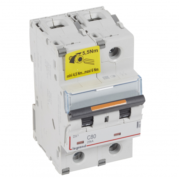 WYŁĄCZNIK NADPRĄDOWY C 80A 2-POLOWY 25KA DX3 S322 - 409775 - LEGRAND
