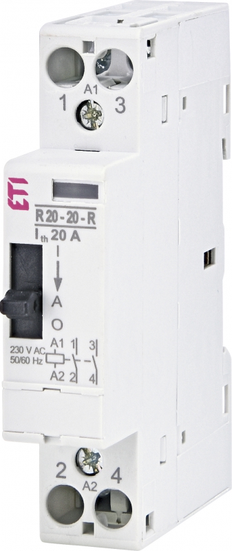 STYCZNIK MODUŁOWY ZE STEROWANIEM RĘCZNYM 20A 2 STYKI ZWIERNE (1 MOD. 2 BIEG.) R 20-20-R-230V AC - 002464040 - ETI