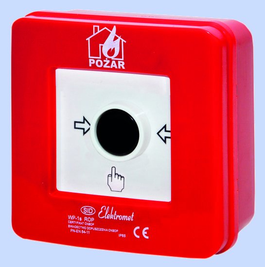 RĘCZNY OSTRZEGACZ POŻAROWY 2 TORY PRĄDOWE 12A NC-NO NATYNKOWY PRZYCISKOWY WP-1 - 921406 - ELEKTROMET DZIERŻONIÓW