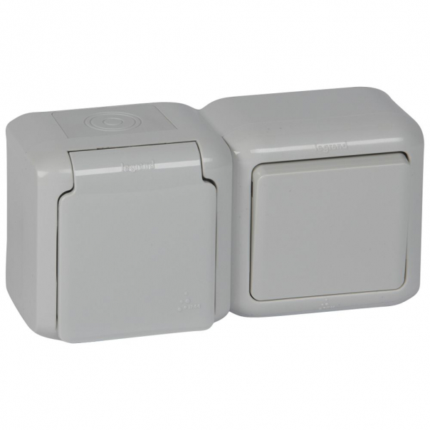ŁĄCZNIK SCHODOWY 10 AX + GNIAZDO POJEDYNCZE Z UZIEMIENIEM 16A - 250 V SZARE FORIX IP44 - 782396 - LEGRAND