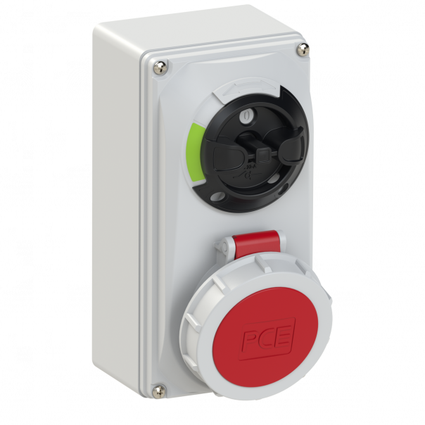 GNIAZDO Z WYŁĄCZNIKIEM 0-1 MAŁE BLOKADA MECHANICZNA 16A 400V 3P+Z IP67 - 61142-6 - PCE