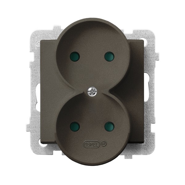 GNIAZDO PODWÓJNE Z PRZESŁONAMI TORÓW PRĄDOWYCH CZEKOLADOWY METAL SONATA - GP-2RRP/m/40 - OSPEL