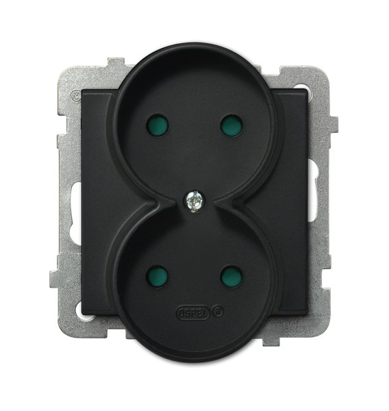 GNIAZDO PODWÓJNE BEZ UZIEMIENIA 2X2P Z PRZESŁONAMI ZACISKI ŚRUBOWE 16A 250V IP20 CZARNY METALIK SONATA - GP-2RRP/m/33 - OSPEL