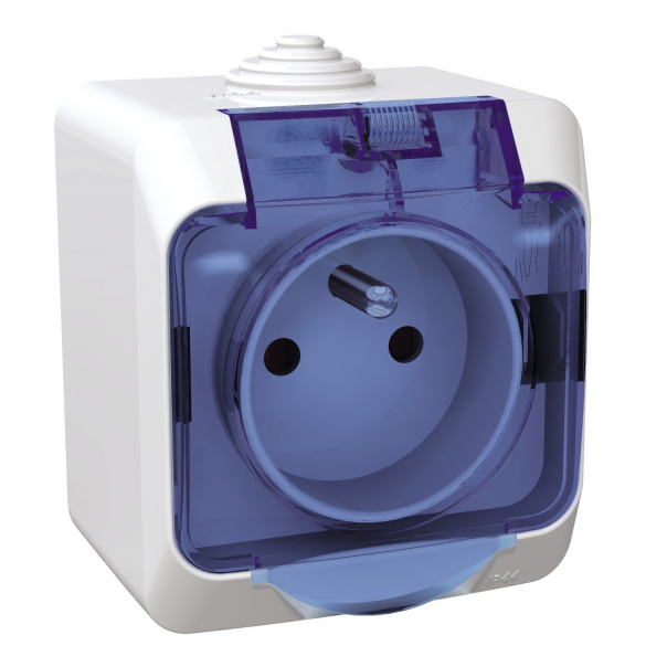 GNIAZDO Z KLAPKĄ BIAŁE/NIEBIESKIE CEDAR PLUS - WDE000542 - SCHNEIDER ELECTRIC