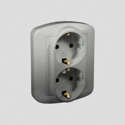 Gniazdo wtyczkowe podwójne z uziemieniem typu Schuko, ?16A, 250V~, zaciski śrubowe; aluminiowy - AGSZ2/26 - KONTAKT SIMON