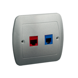 Gniazdo telefoniczne RJ12 + komputerowe RJ45, kategoria 5 dla RJ45. Montaż do puszki na wkręty; aluminiowy - A5T/26 - KONTAKT SIMON