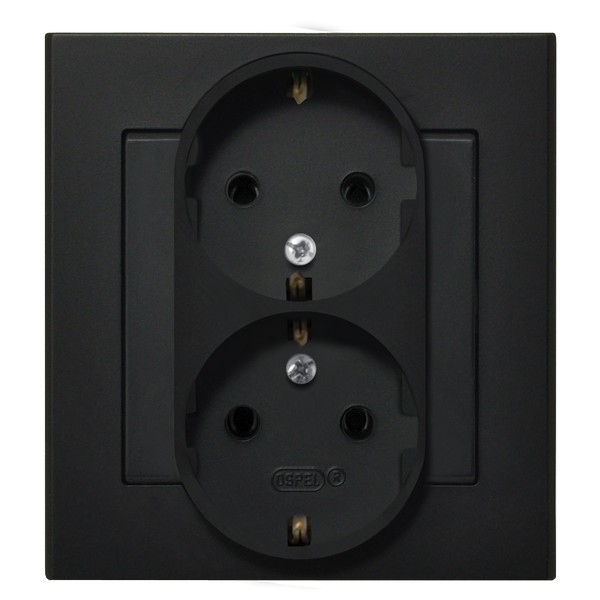 GNIAZDO PODWÓJNE Z UZIEMIENIEM 2X2P+Z SCHUKO ZACISKI ŚRUBOWE KOMPLETNE 16A 250V IP20 CZARNY METALIK SONATA - GP-2RS/33 - OSPEL