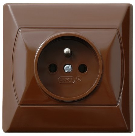 GNIAZDO POJEDYNCZE Z UZIEMIENIEM 2P+Z ZACISKI ŚRUBOWE 16A 250V IP20 BRĄZOWY AKCENT - GP-1AZ/24 - OSPEL