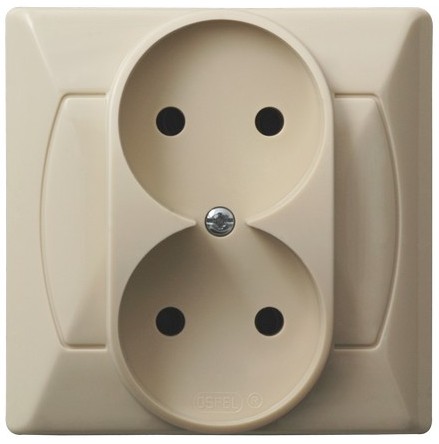 GNIAZDO PODWÓJNE BEZ UZIEMIENIA 2X2P ZACISKI ŚRUBOWE 16A 250V IP20 BEŻOWY AKCENT - GP-2A/01 - OSPEL