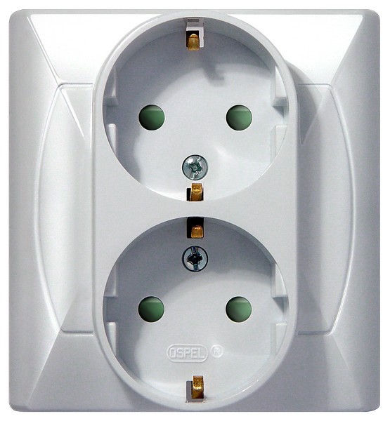 GNIAZDO PODWÓJNE Z UZIEMIENIEM SCHUKO BIAŁY AKCENT - GP-2ASP/00 - OSPEL
