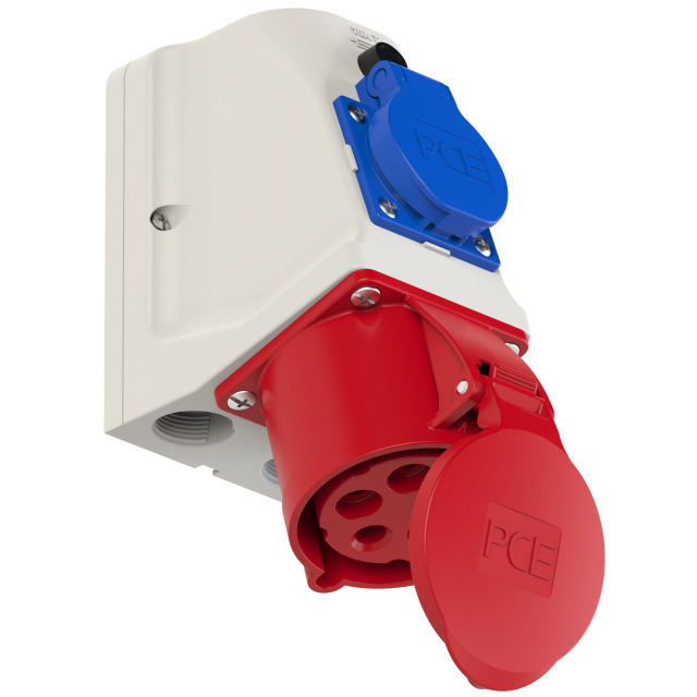 GNIAZDO STAŁE KOMBI 32A 5P 400V + 2P+Z 230V /Z OKABLOWANIEM/ IP44 - 9225-6f. - PCE