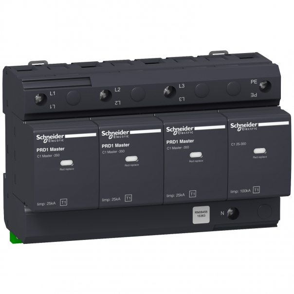 OGRANICZNIK PRZEPIĘĆ 3+1-BIEGUNOWY TYP1 25 KA ZE STYKIEM PRD1MASTER-T1-3N - 16363 - SCHNEIDER ELECTRIC
