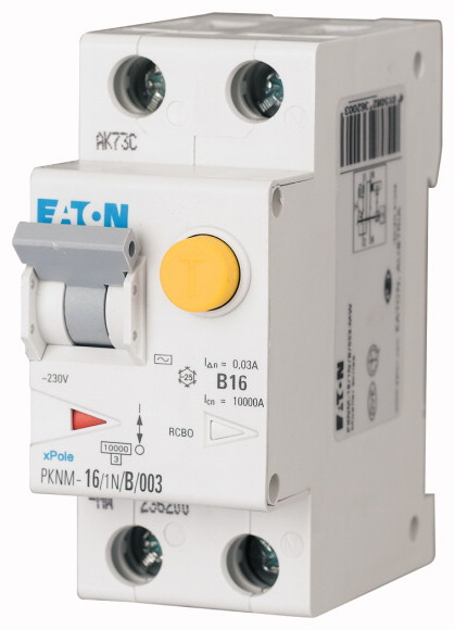 WYŁĄCZNIK RÓŻNICOWY Z CZŁONEM NADPRĄDOWYM B 16A 2 POLOWY Z TOREM NEUTRALNYM PKNM-16/1N/B/003-MW - 236200 - EATON