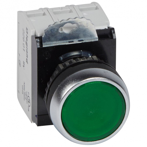 GŁÓWKA PŁASKA 230 V + UCHWYT + 1NC+1NO ZIELONA KOMPLET Z PODŚWIETLENIEMOSMOZ - 023759 - LEGRAND