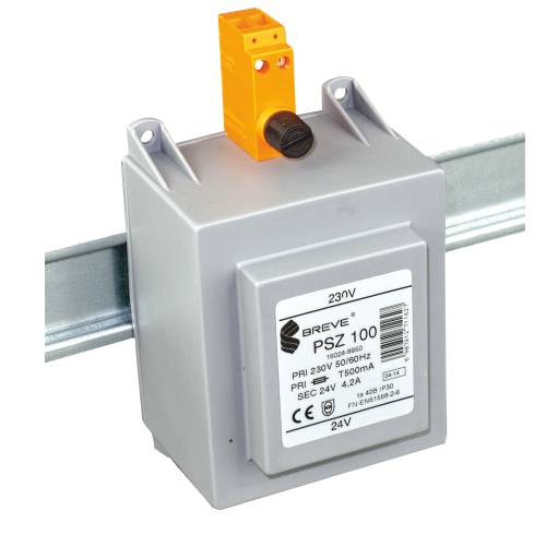 TRANSFORMATOR JEDNOFAZOWY IP30 NA SZYNĘ TH35 PSZ 160VA 230/ 24V Z ZABEZPIECZENIEM - 16024-9952 - BREVE