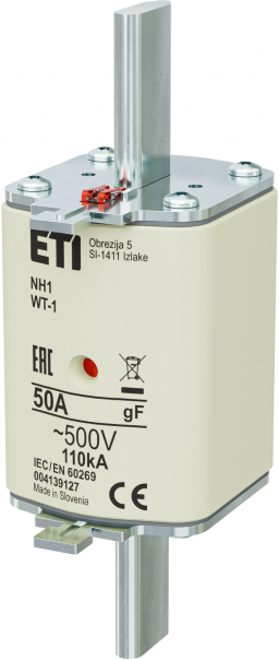 WKŁADKA TOPIKOWA NH - SZYBKA / KOMBI / POKRYWY STALOWE NH1/WT-1 GF 50A/500V G - 004139127 - ETI