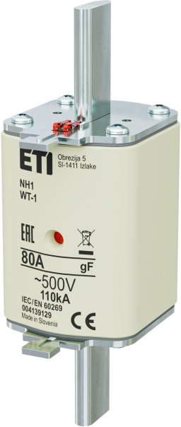 WKŁADKA TOPIKOWA NH - SZYBKA / KOMBI / POKRYWY STALOWE NH1/WT-1 GF 80A/500V G - 004139129 - ETI