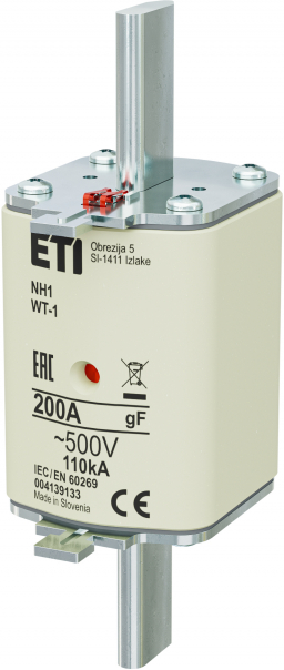 WKŁADKA TOPIKOWA NH - SZYBKA / KOMBI / POKRYWY STALOWE NH1/WT-1 GF 200A/500V G - 004139133 - ETI