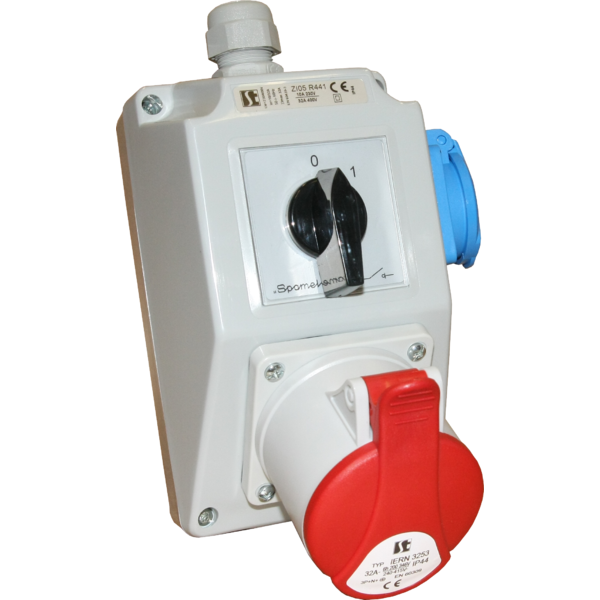 ZESTAW INSTALACYJNY 32A 3P+N+PE, 2X2P+PE DŁAWNICA DW 21 WYŁĄCZNIK0-1  - ZI05\R442 - SPAMEL