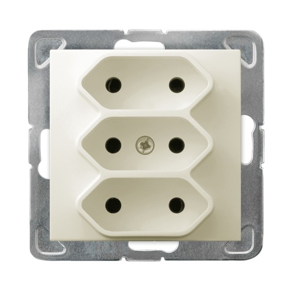 GNIAZDO POTRÓJNE BEZ UZIEMIENIA 3X2P EURO ZACISKI ŚRUBOWE 16A 250V IP20 ECRU IMPRESJA - GP-3Y/m/27 - OSPEL