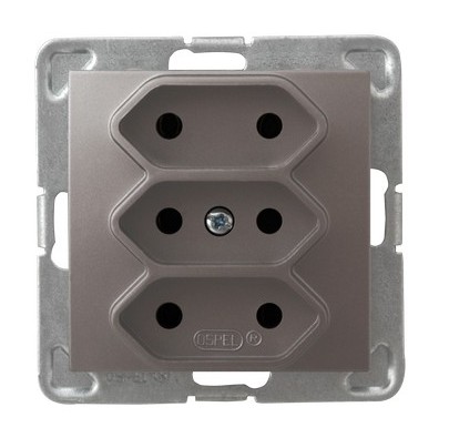 GNIAZDO POTRÓJNE BEZ UZIEMIENIA 3X2P EURO ZACISKI ŚRUBOWE 2.5A 250V IP20 TYTAN IMPRESJA - GP-3Y/m/23 - OSPEL
