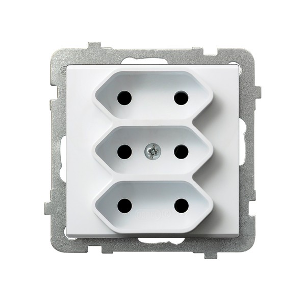 GNIAZDO POTRÓJNE BEZ UZIEMIENIA 3X2P EURO ZACISKI ŚRUBOWE 2.5A 250V IP20 BIAŁY SONATA - GP-3R/m/00 - OSPEL