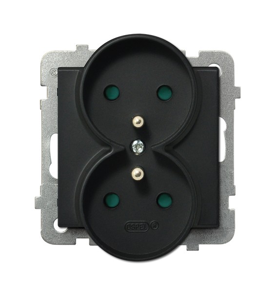 GNIAZDO PODWÓJNE Z UZIEMIENIEM 2X2P+Z Z PRZESŁONAMI ZACISKI ŚRUBOWE 16A 250V IP20 CZARNY METALIK SONATA - GP-2RRZP/m/33 - OSPEL