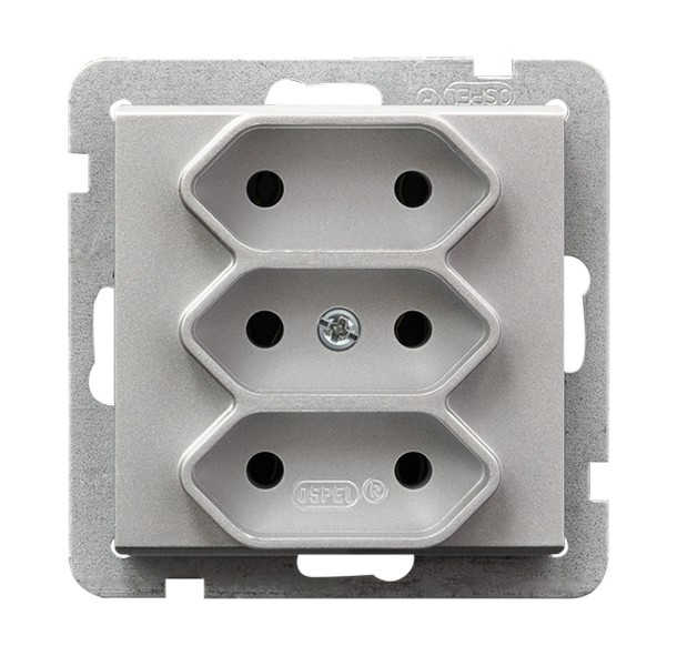 GNIAZDO POTRÓJNE BEZ UZIEMIENIA 3X2P EURO ZACISKI ŚRUBOWE 2.5A 250V IP20 SREBRNY MAT SONATA - GP-3R/m/38 - OSPEL