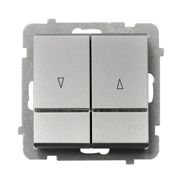 ŁĄCZNIK ŻALUZJOWY ZWIERNY Z PODŚWIETLENIEM NIEBIESKIM ZACISKI AUTOMATYCZNE 10AX 250V IP20 SREBRNY MAT SONATA - ŁP-7RS/m/38 - OSPEL