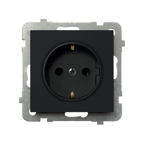 GNIAZDO POJEDYNCZE Z UZIEMIENIEM 2P+Z SCHUKO ZACISKI ŚRUBOWE 16A 250V IP20 CZARNY METALIK SONATA - GP-1RS/m/33 - OSPEL