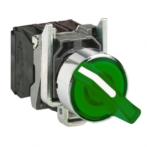 PRZEŁĄCZNIK 3 POZYCJE LED 230-240V PIÓRKO KRÓTKIE METALOWY STABILNY ZIELONY  - XB4BK133M5 - SCHNEIDER ELECTRIC