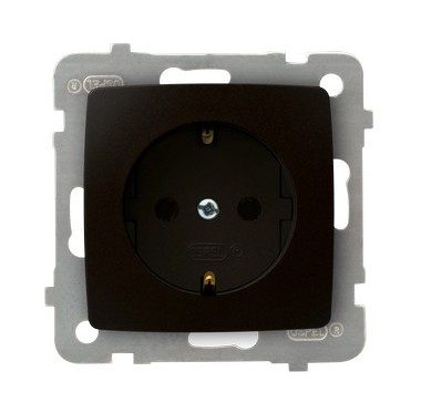 GNIAZDO POJEDYNCZE Z UZIEMIENIEM 2P+Z SCHUKO ZACISKI ŚRUBOWE 16A 250V IP20 CZEKOLADOWY METAL KARO - GP-1SS/m/40 - OSPEL