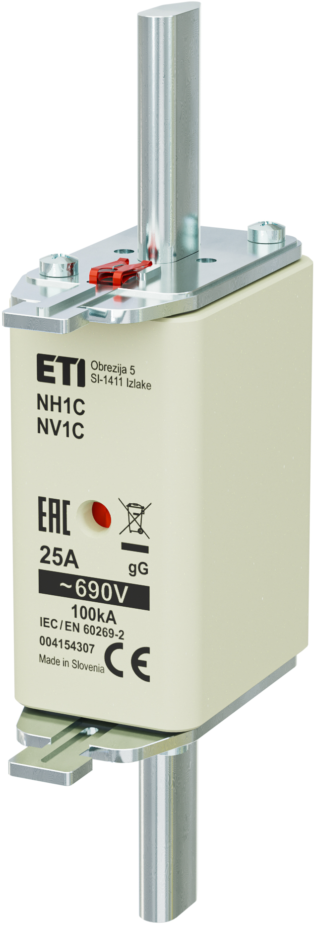 WKŁADKA TOPIKOWA NH - ZWŁOCZNA / KOMBI NH1C GG 25A/690V - 004184307 - ETI