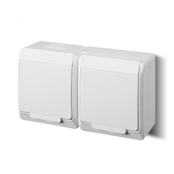 GNIAZDO PODWÓJNE Z UZIEMIENIEM SCHUKO IP44 BIAŁY HERMES  - 0325-02 - ELEKTRO-PLAST NASIELSK