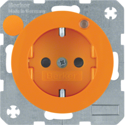 GNIAZDO Z UZIEMIENIEM I KONTROLNĄ DIODĄ LED POMARAŃCZOWY POŁYSK R.1/R.3  - 6765092007 - HAGER