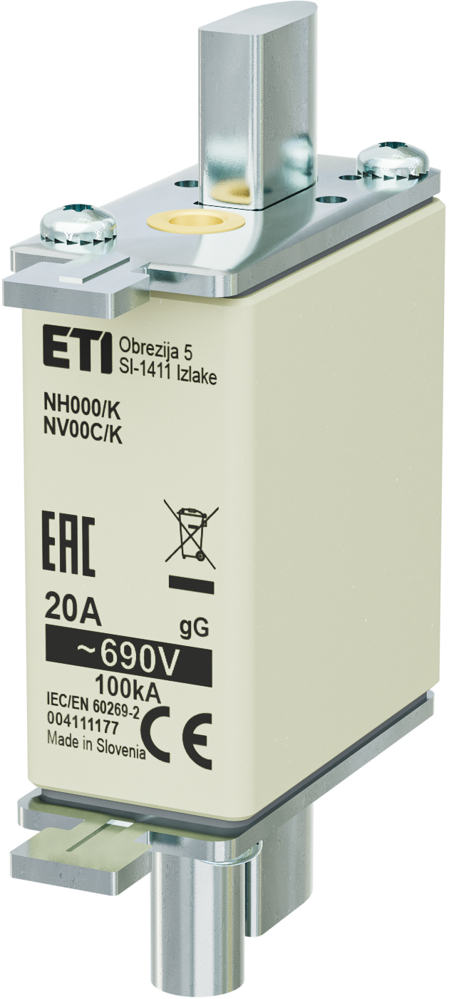 WKŁADKA TOPIKOWA NH - ZWŁOCZNA / Z WYBIJAKIEM NH000/K GG 20A/690V - 004111177 - ETI