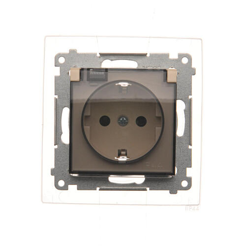 Gniazdo Schuko do wersji IP44 z przesłonami z uszczelką ramki (moduł) 16A, 250V~, zaciski śrubowe, klapka transparentna; kremowy - DGSZ1BZ.01/41A - KONTAKT SIMON