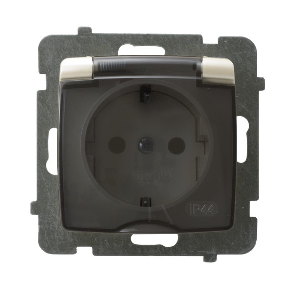 GNIAZDO BRYZGOSZCZELNE Z UZIEMIENIEM SCHUKO IP44 ECRU PERŁOWY KARO - GPH-1SS/m/42/d - OSPEL