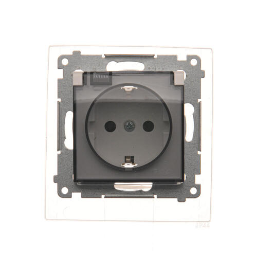 Gniazdo Schuko do wersji IP44 z przesłonami z uszczelką ramki (moduł) 16A, 250V~, zaciski śrubowe, klapka transparentna; biały - DGSZ1BZ.01/11A - KONTAKT SIMON