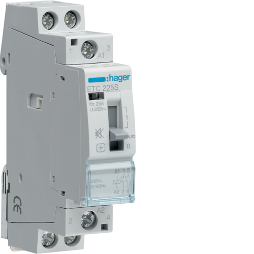STYCZNIK TARYFOWY CICHY ZE STEROWANIEM RĘCZNYM 2NO 25A 230V AC. - ETC225S - HAGER