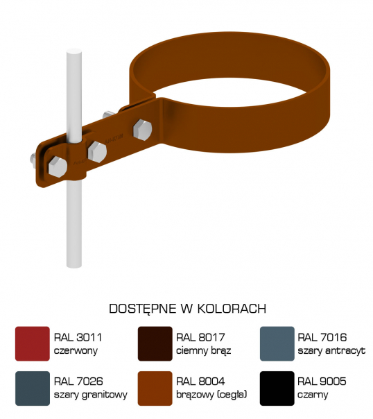 Uchwyt na rurę spustową fi 90 mm Z-Śruba,  ocynkowany ogniowo i lakierowany proszkowo - C462524 - AN-KOM Sp. z o.o.