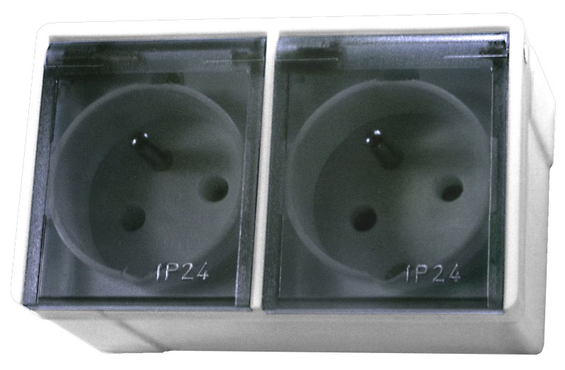 GNIAZDO PODWÓJNE Z UZIEMIENIEM BIAŁE LAMBDA - GNH-2LZ/00/d - OSPEL