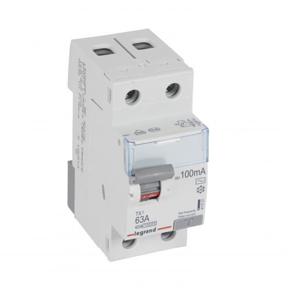 WYŁĄCZNIK RÓŻNICOWY 63A 2 POLOWY 100MA TYP AC SERII TX3 P 302 - 411521 - LEGRAND