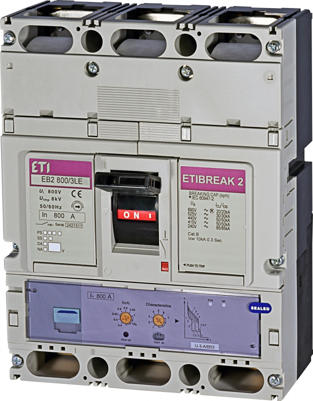 WYŁĄCZNIK MOCY 3P, 50KA, WYZW. ELEKTRONICZNY EB2 800/3LE 800A 3P - 004672180 - ETI